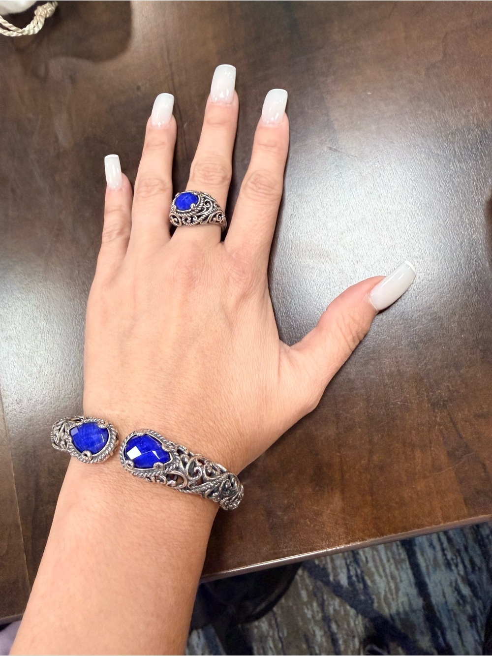Carolyn Pollack Silver Faceted Lapis Doublet Decorated Hinged Bracelet & ring